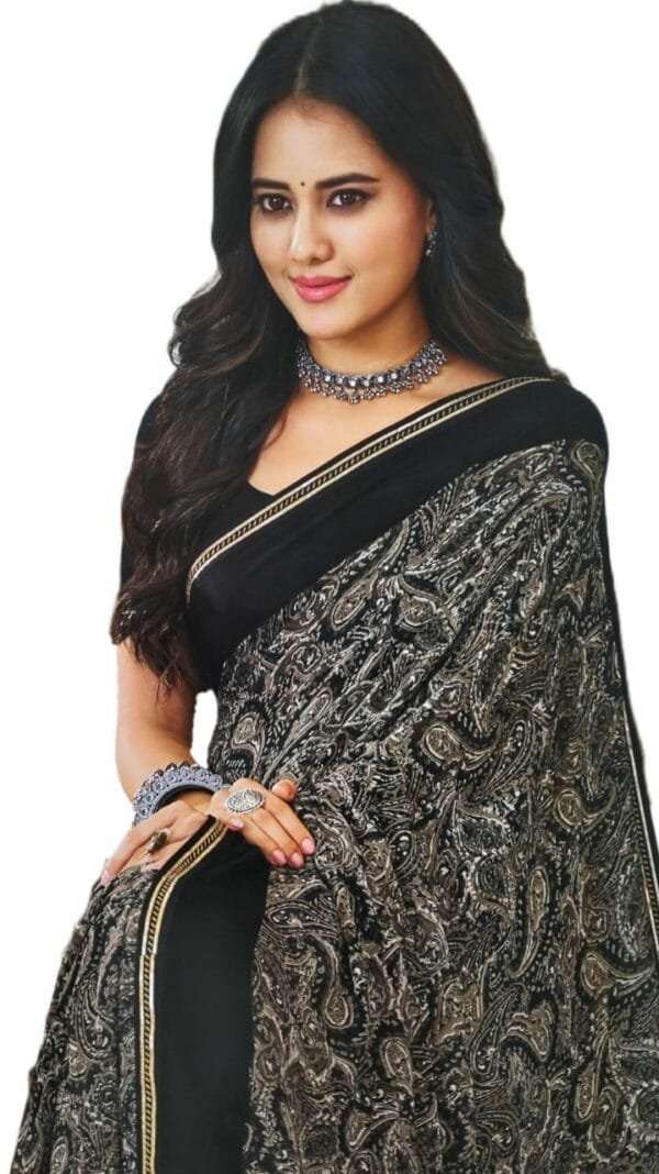 Laxmipati Indu N-2077 Georgette Black Saree - Image 2