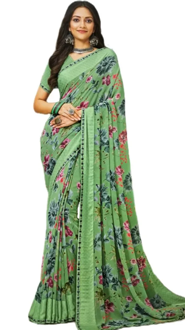 Laxmipati Indu N-2081 Georgette Green Saree