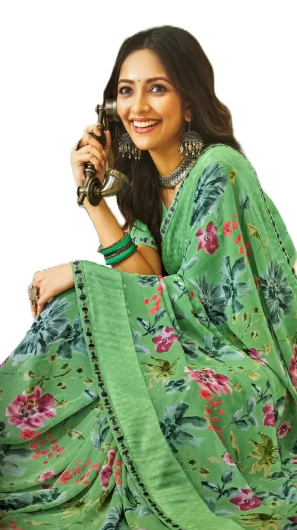 Laxmipati Indu N-2081 Georgette Green Saree - Image 2