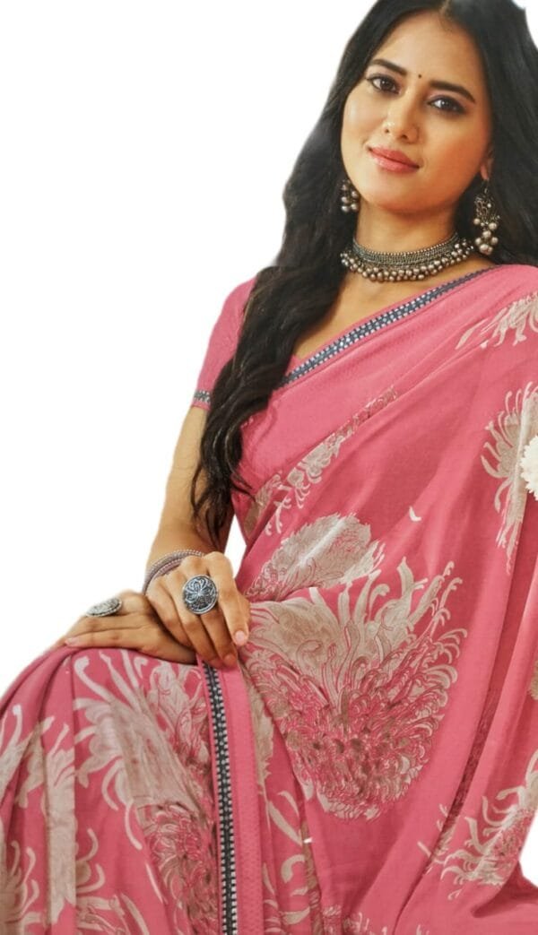 Laxmipati Indu N-2080 Georgette Pink Saree - Image 2